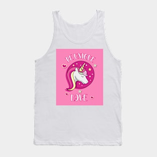 Be Unique Love Beautiful Unicorn Head With Stars And Hearts pink Poster Tank Top